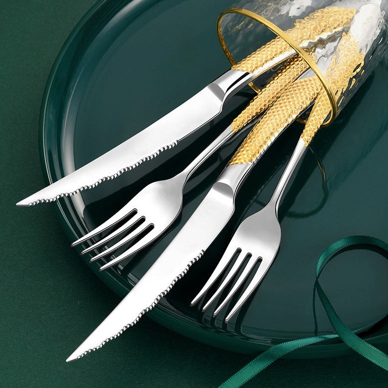 Set de Couverts de Maison Style Luxe Doré et Argenté
