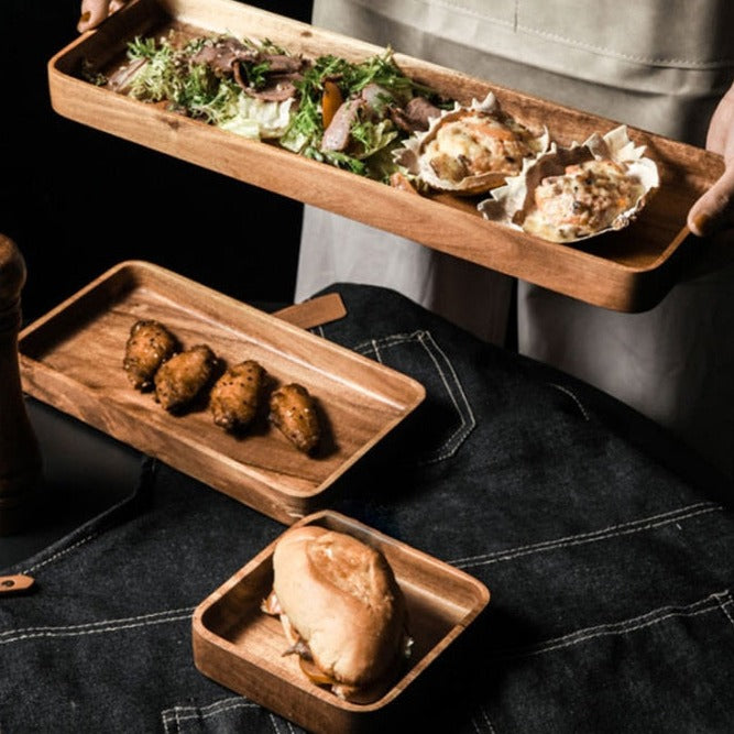 Plateau de service en bois d'acacia style japonais