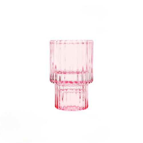 Petit bougeoir moderne en verre rose