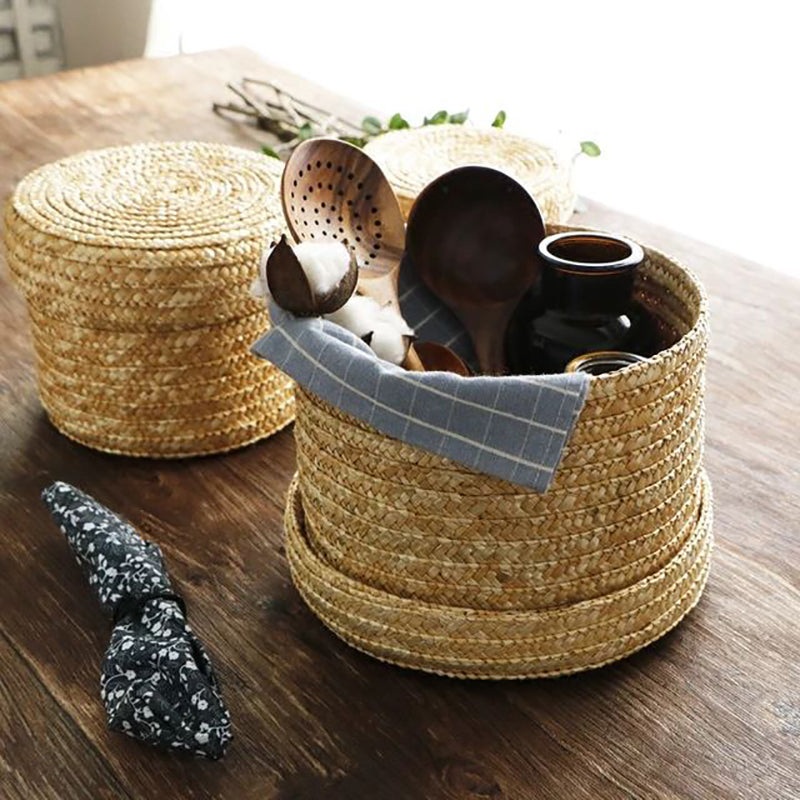 Panier de rangement en paille tissée à la main