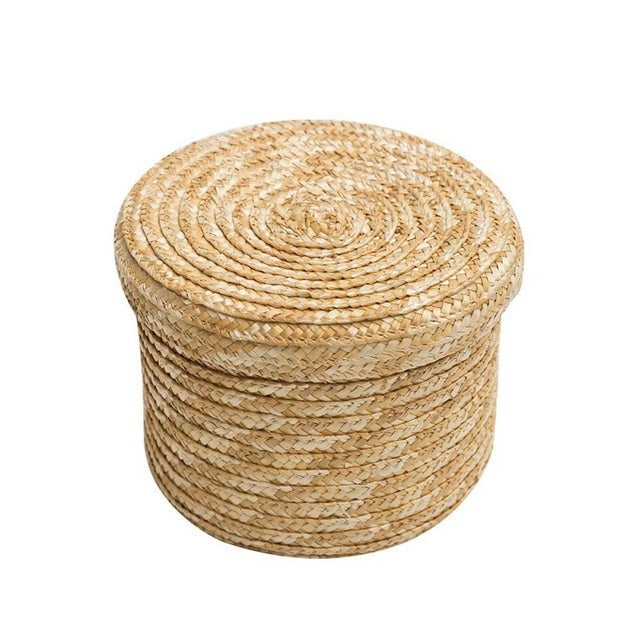 Panier de rangement en paille tissée à la main