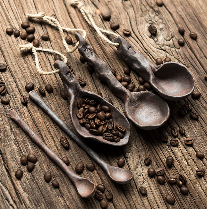 Cuillères rétro créatives en céramique faites à la main