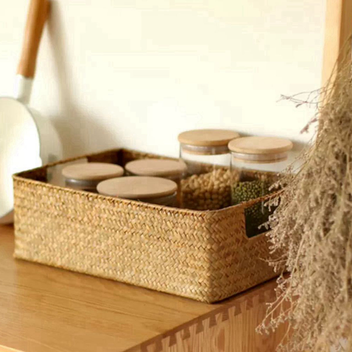 Grand panier naturel en herbe de mer tressée