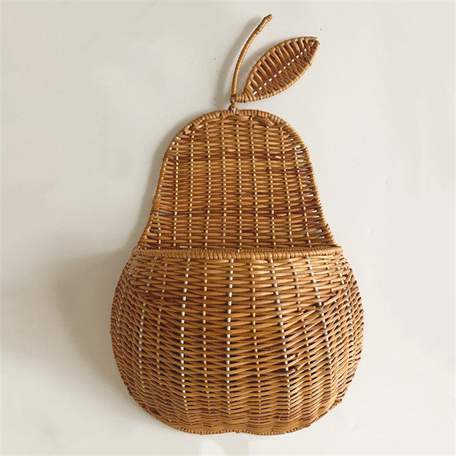 Panier de Rangement Vintage en Rotin en Forme de Pomme et de Poire