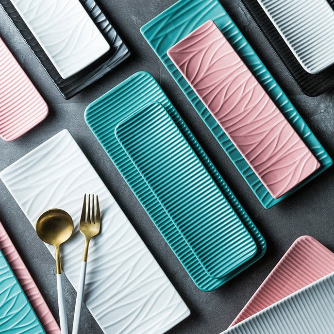 Assiette longue rectangulaire en céramique nordique pour sushis
