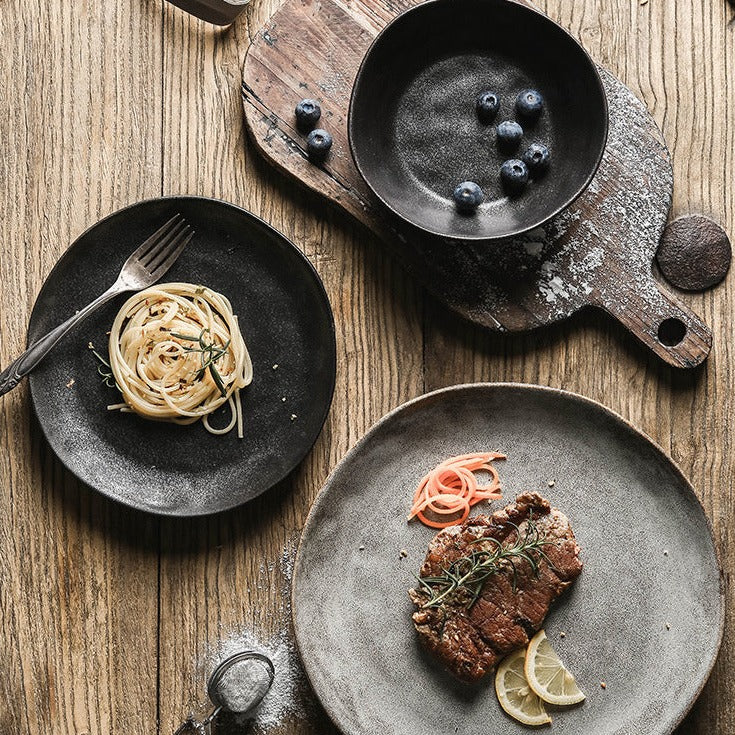 Assiettes plates rétro en céramique japonaise