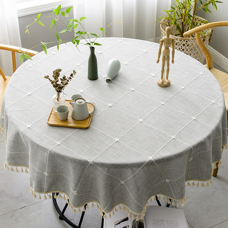 Nappe ronde en coton et lin à carreaux