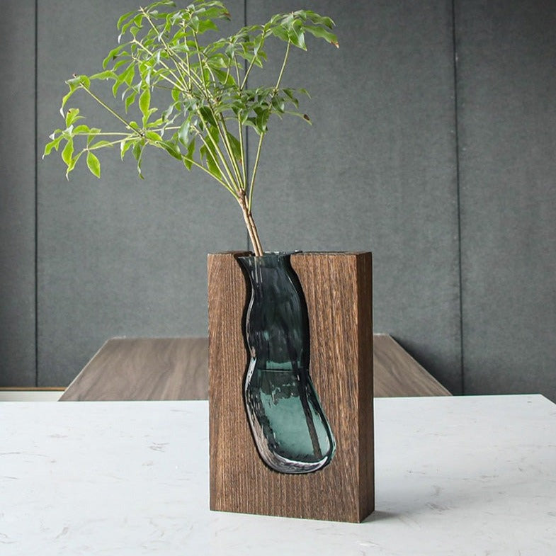 Vase en verre transparent en bois massif Nordic Log