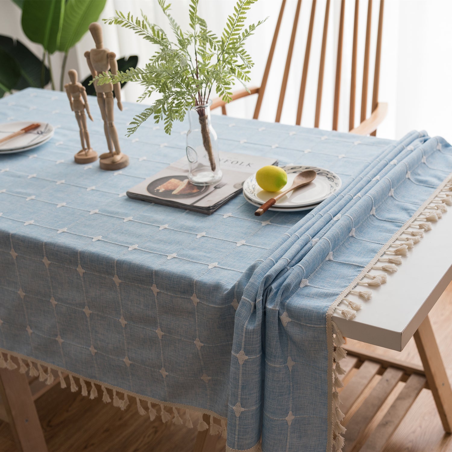 Nappe de table en coton avec broderie rectangulaire style japonais