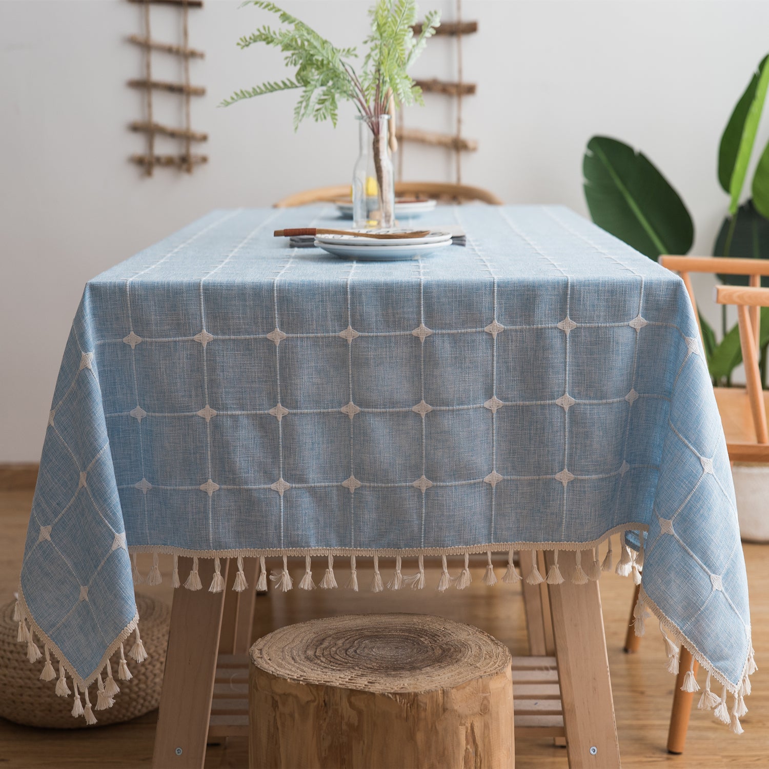 Nappe de table en coton avec broderie rectangulaire style japonais