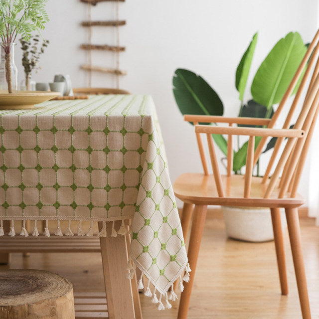 Nappe de table en coton avec broderie rectangulaire style japonais