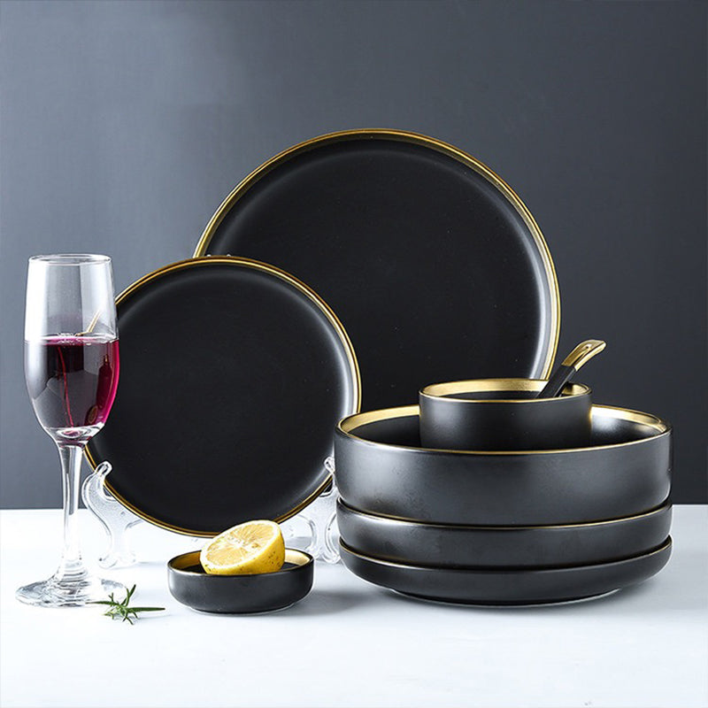 Assiettes plates en porcelaine noire