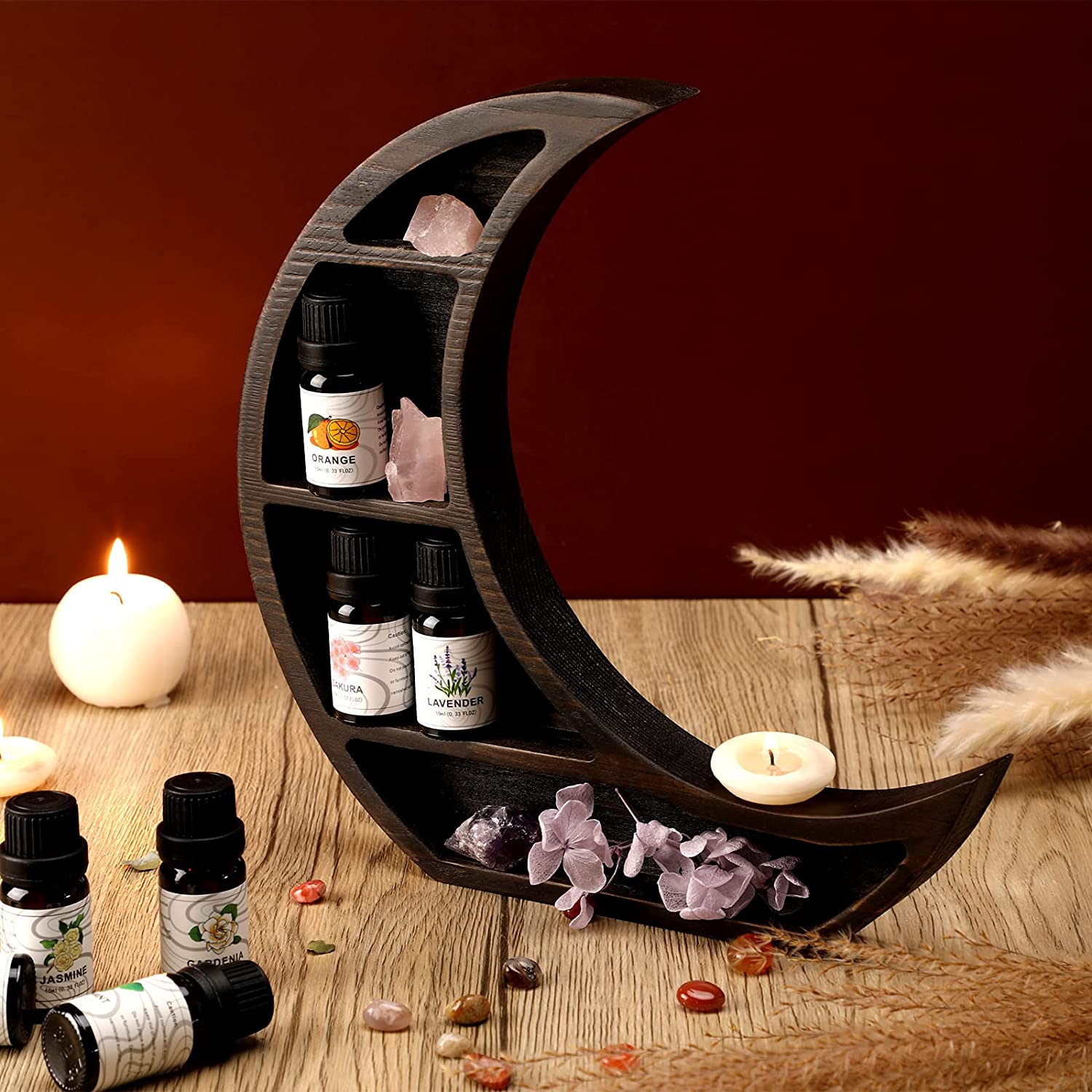 Etagère Lune en Bois pour Cristaux