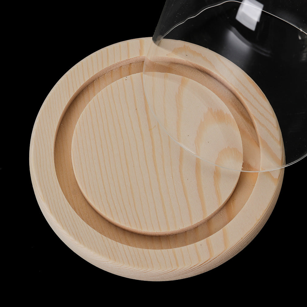 Vase à fleurs en verre avec base en bois