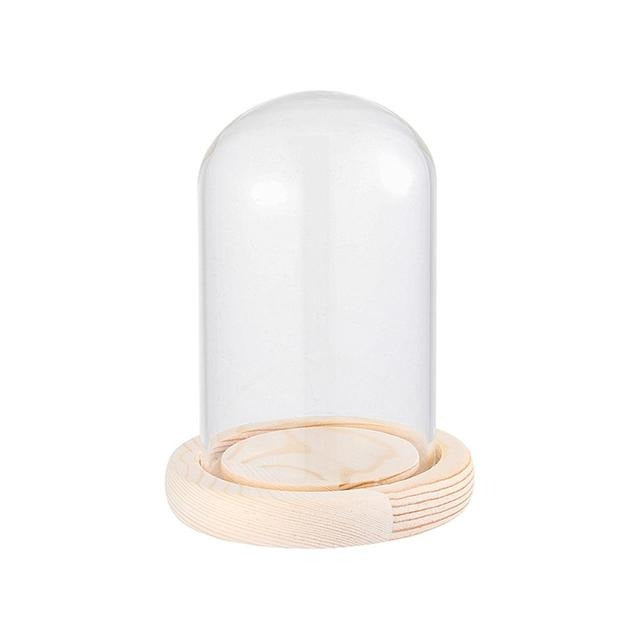 Vase à fleurs en verre avec base en bois