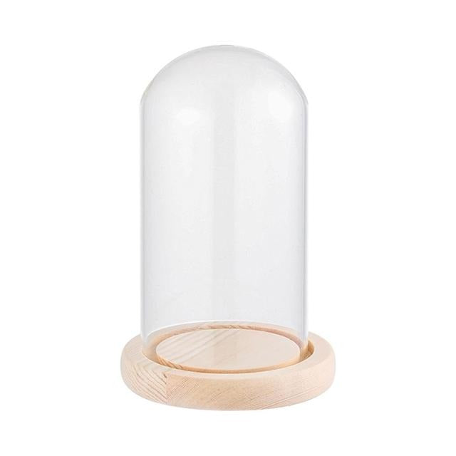 Vase à fleurs en verre avec base en bois