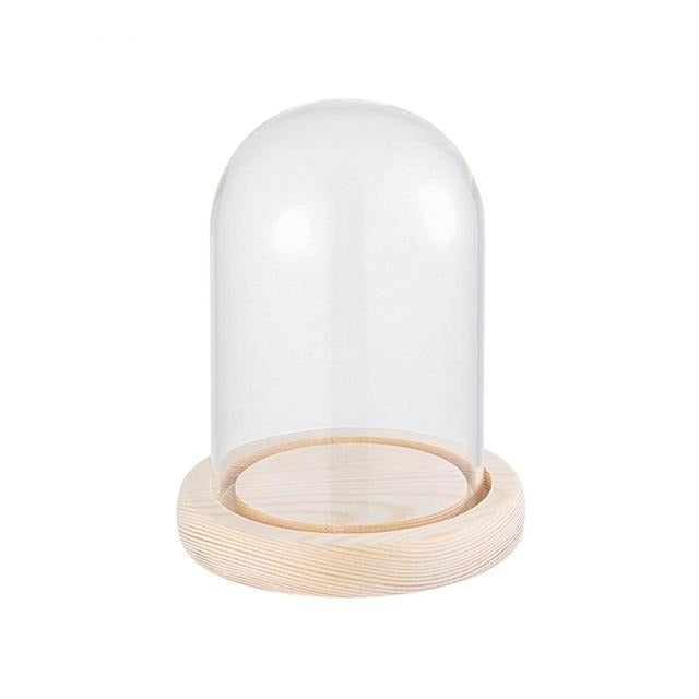 Vase à fleurs en verre avec base en bois