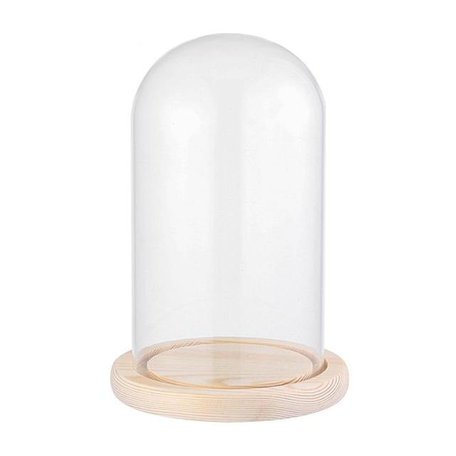 Vase à fleurs en verre avec base en bois