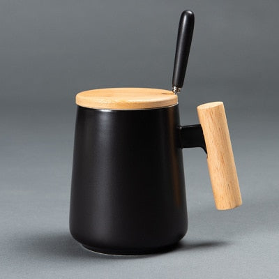 Tasse à café en céramique de style nordique avec poignée en bois