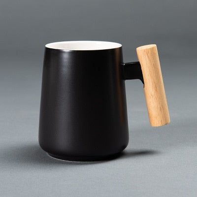 Tasse à café en céramique de style nordique avec poignée en bois