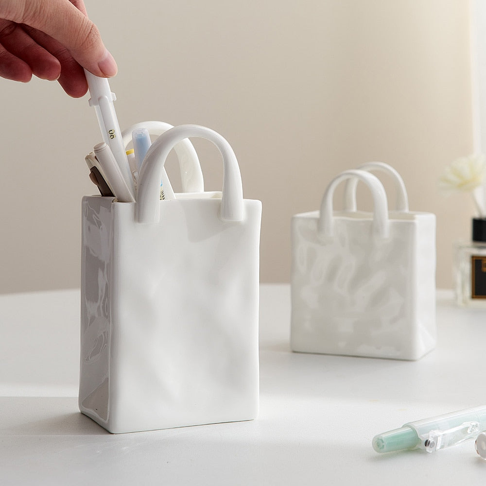 Vase à fleurs nordique portable en céramique blanche pour la décoration intérieure