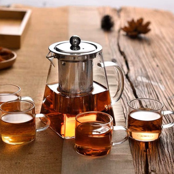 Théière en verre avec infuseur en acier inoxydable résistant à la chaleur