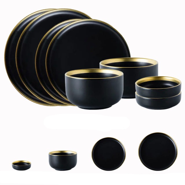 Assiettes plates en porcelaine noire