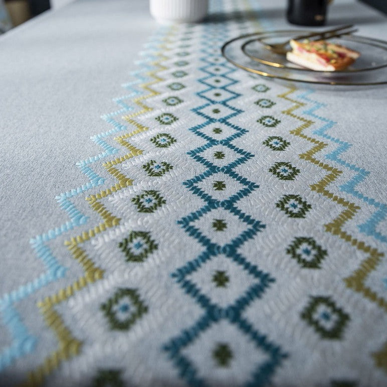 Nappe en lin nordique géométrique brodé imperméable