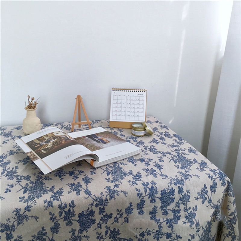 Nappe de table en coton et lin à motifs floraux