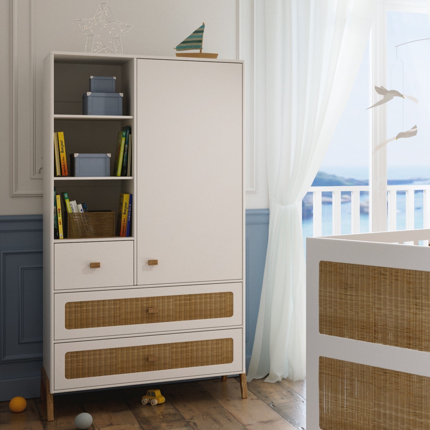 MARELIA Wardrobe Rattan White Interior