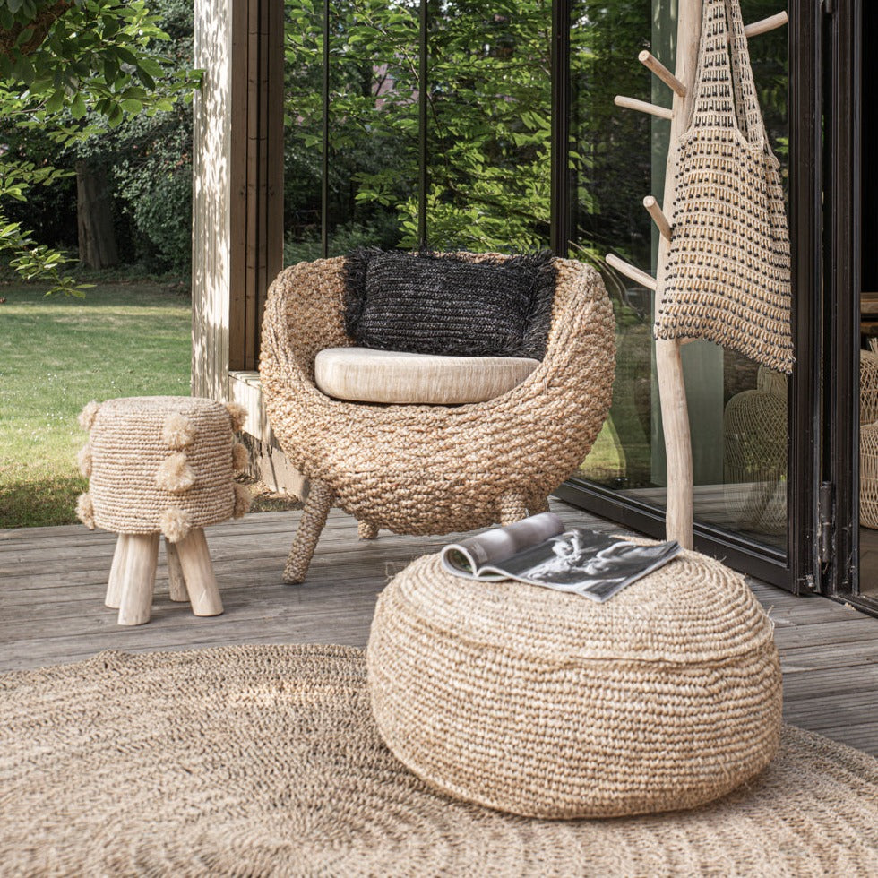 THE RAFFIA FLORES Pouffe - Natural Outdoor