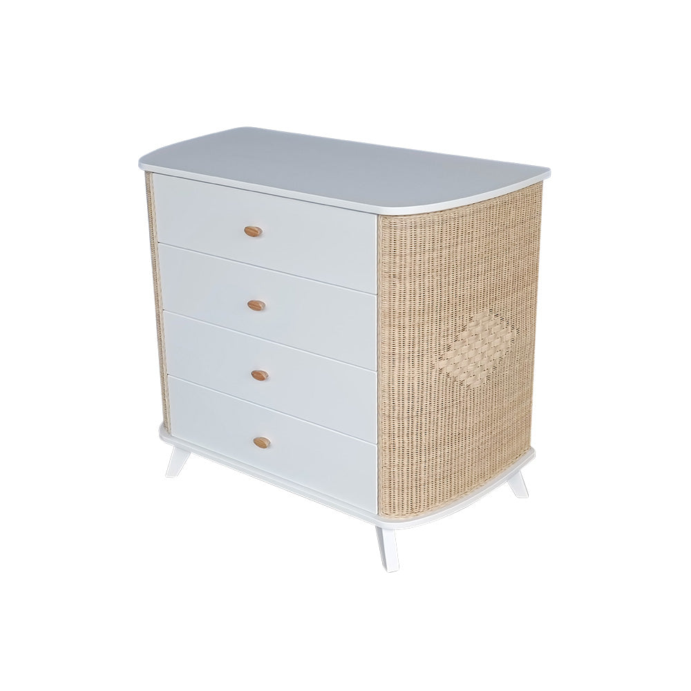 COQUILLAGE Chest of Drawers with Wicker Sides on a white background