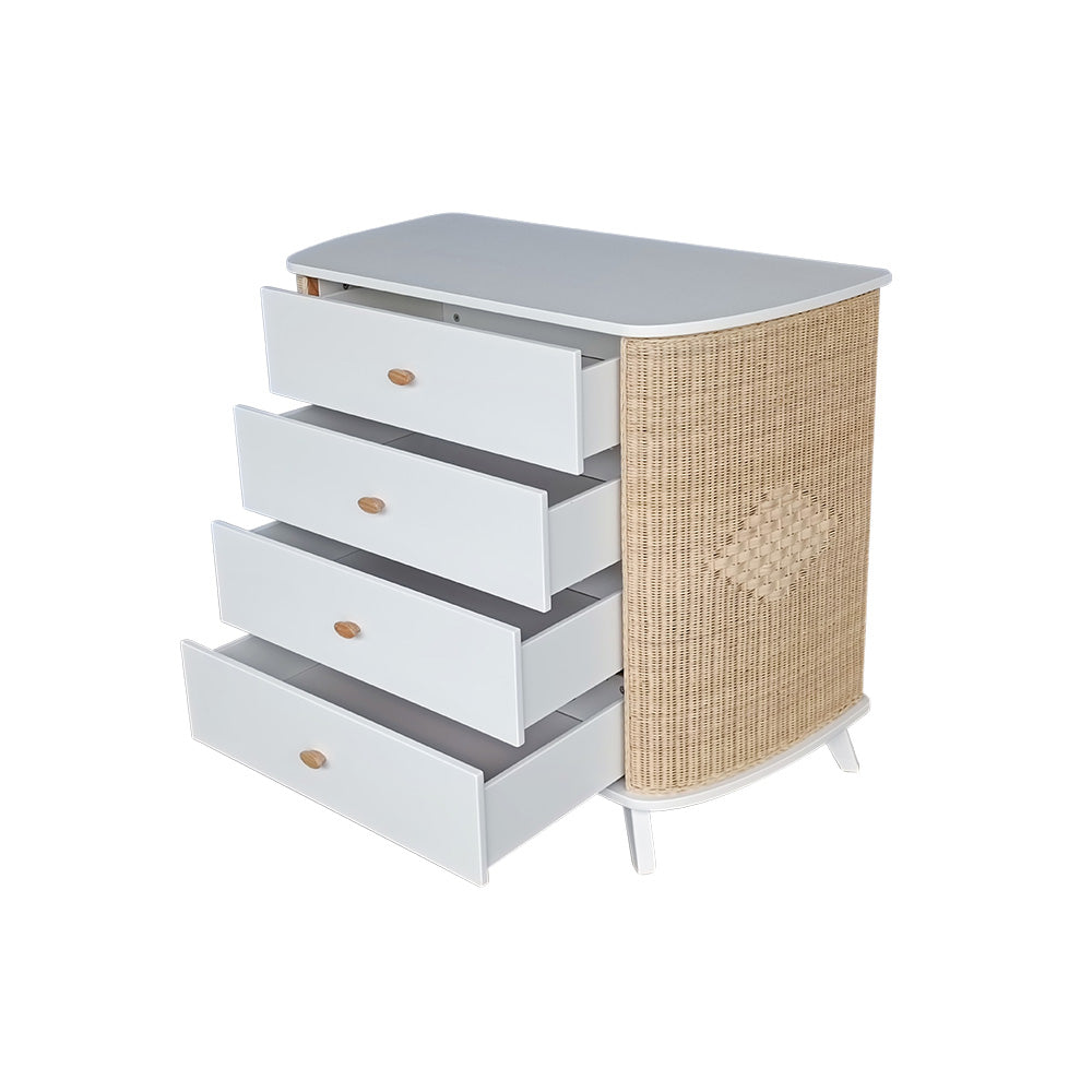 COQUILLAGE Chest of Drawers with Wicker Sides and Open Drawers
