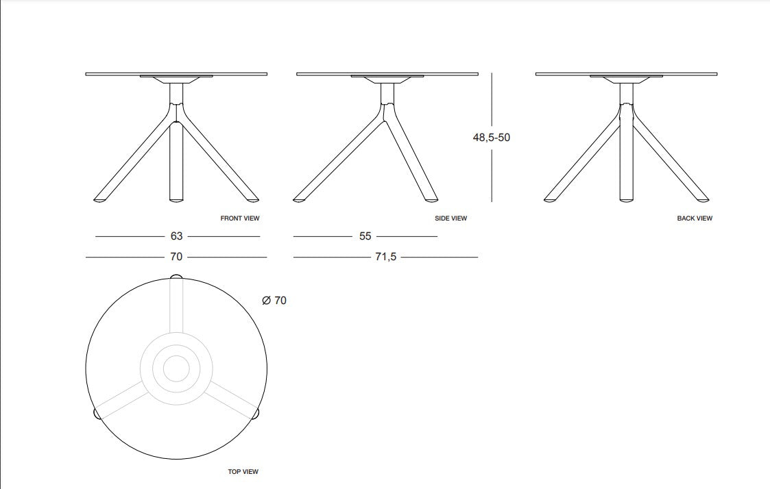 MIURA Table H50 D70 Dimensions