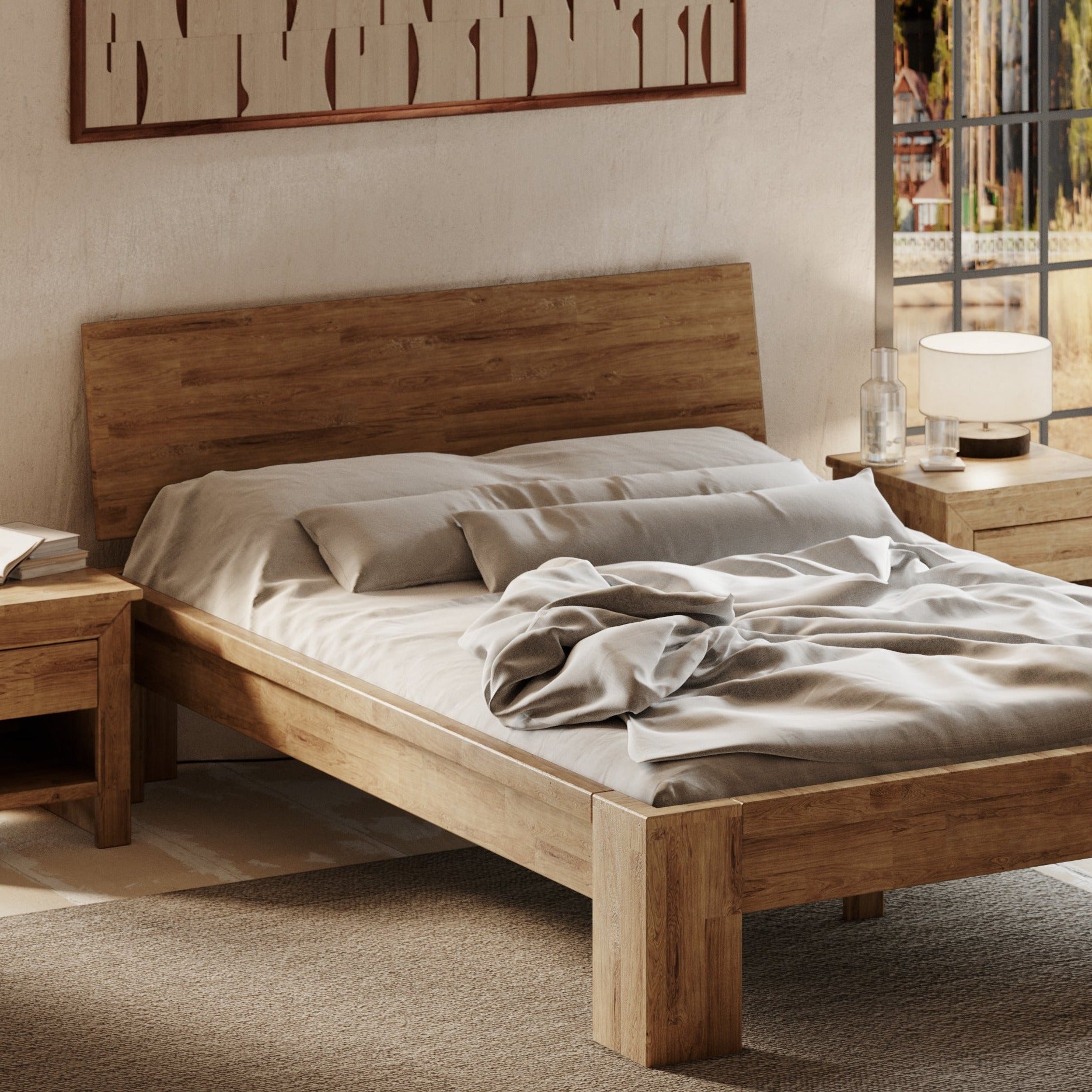 MONTANA Wooden Double Bed Rustical Oak Interior