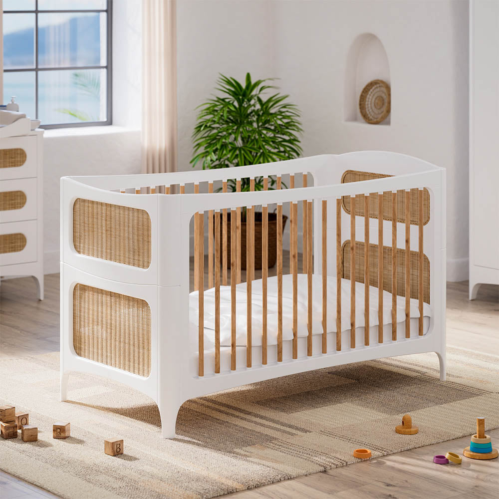 NEREIDES LIT Bed 70X140 - Neige with wooden sides in a room with toys