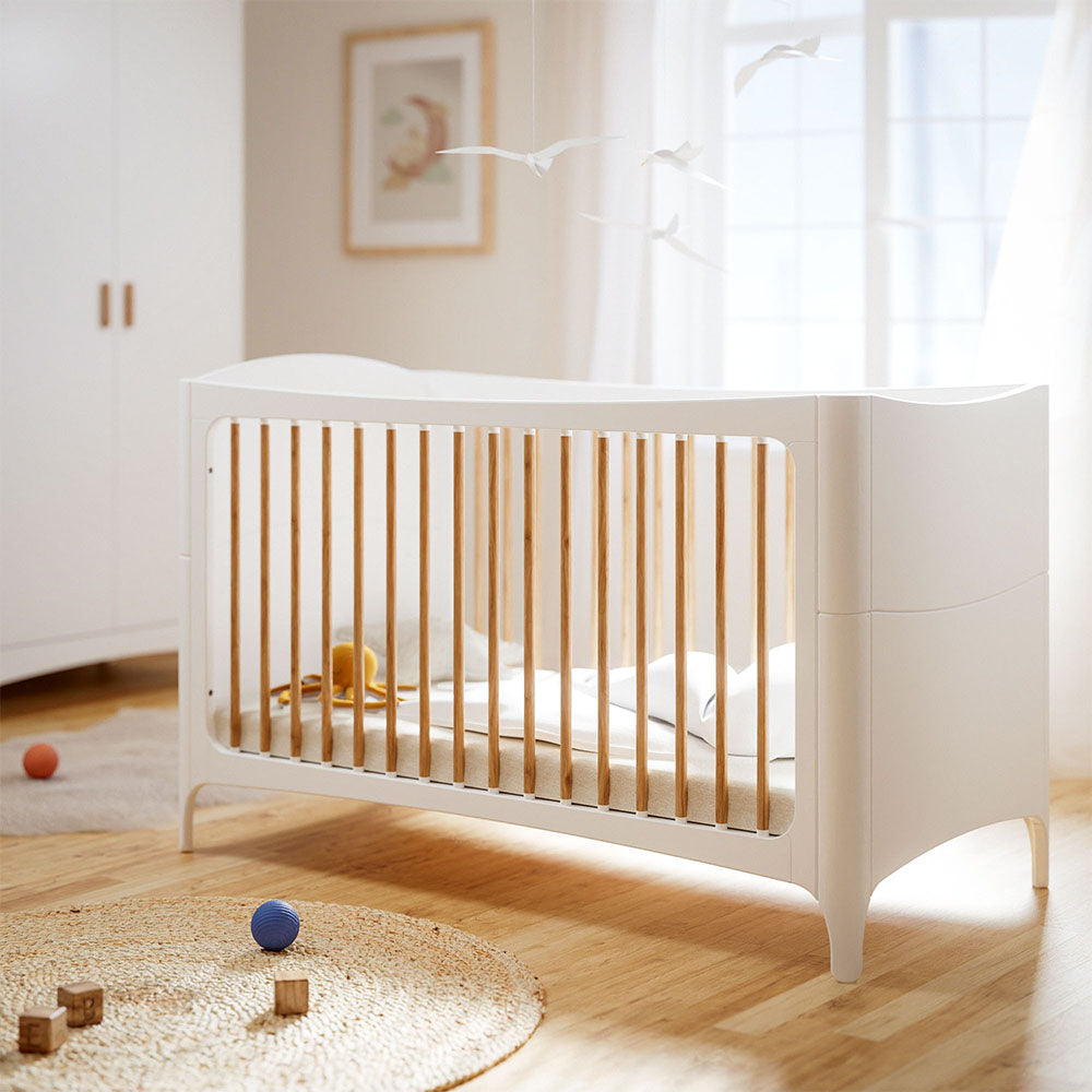 NEREE LIT Bed 70X140 - Neige with wooden slats in a bright nursery