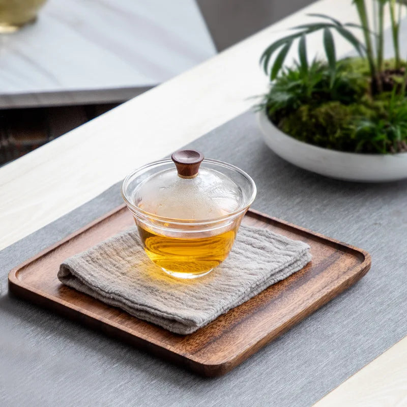 Plateau rectangulaire en bois de noyer pour le thé