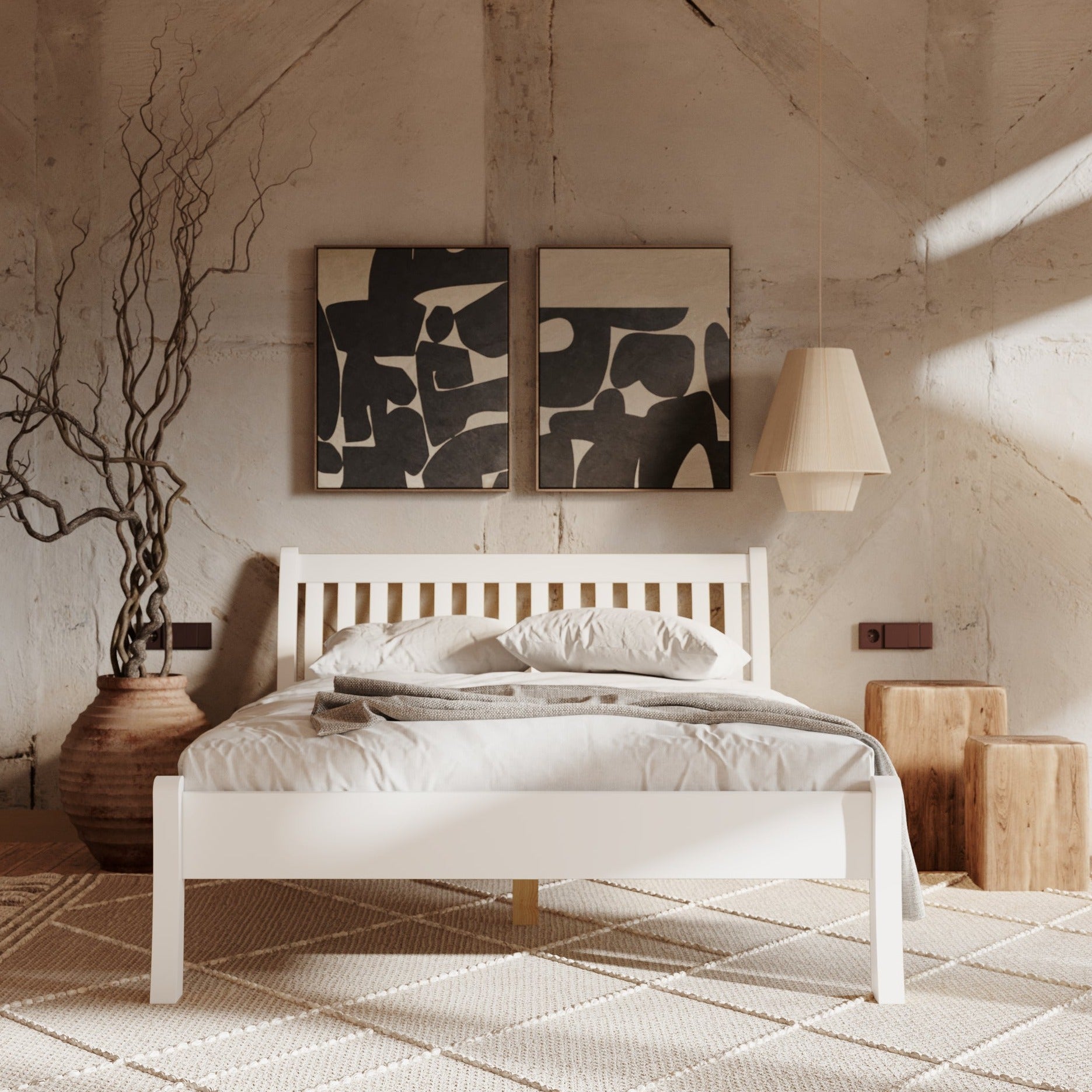 TONJA Double Bed White Pine Interior