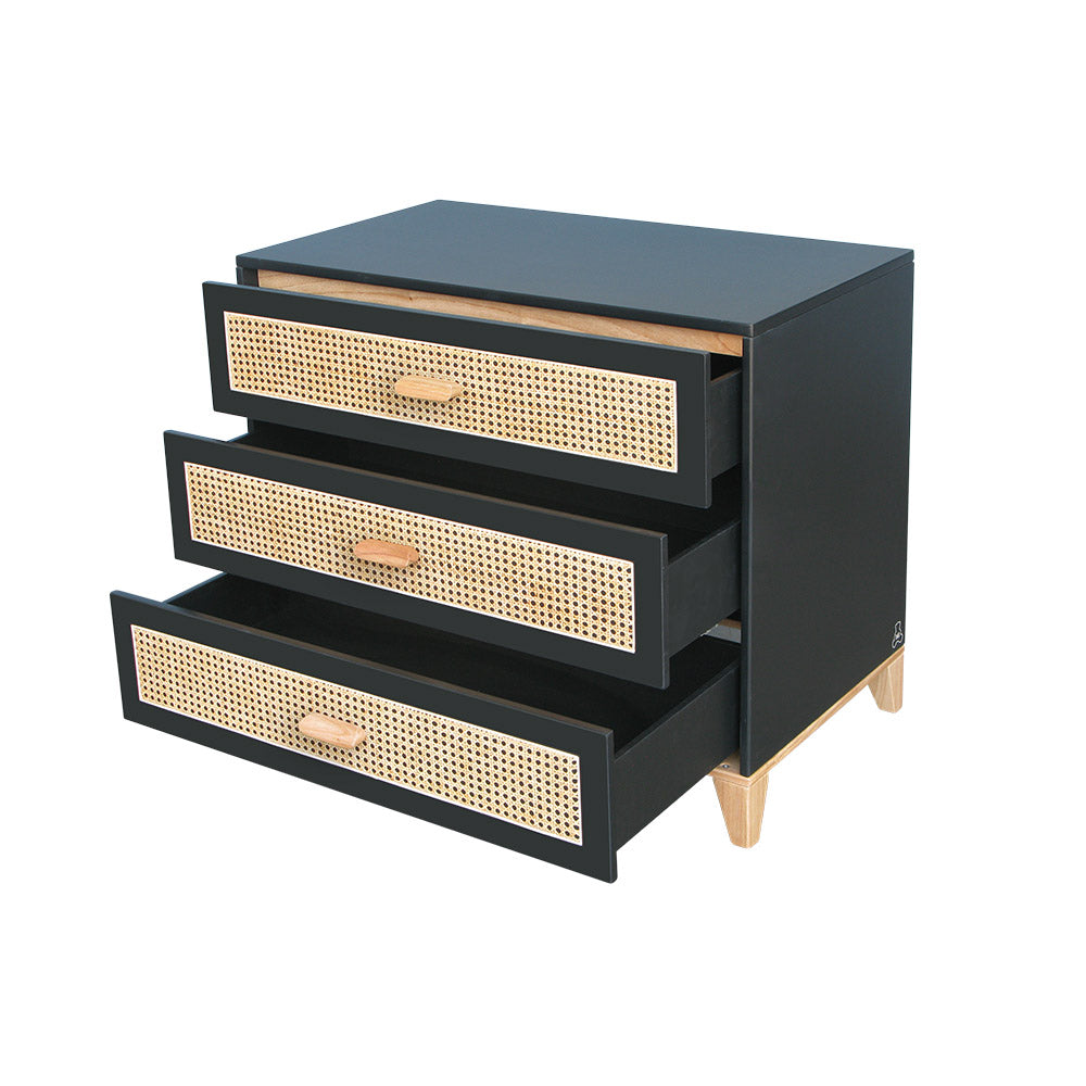 NAMI Rattan Chest of Drawers Black Opened Drawers