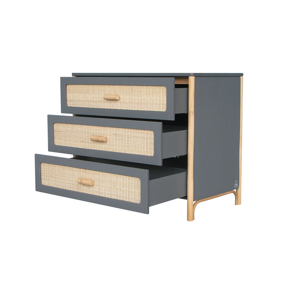 OCEANIA Rattan Chest of Drawer Grey Opened Drawers