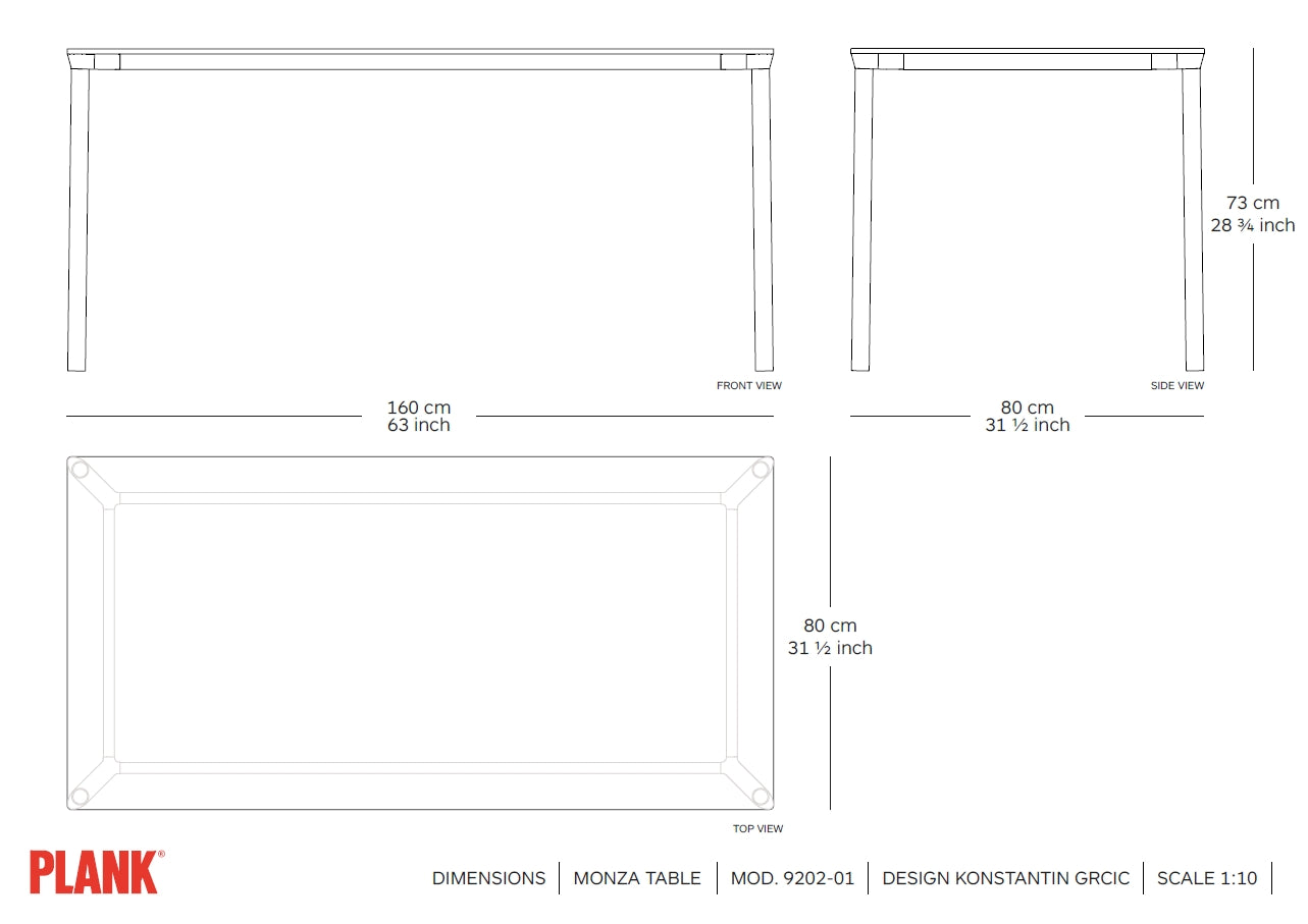 MONZA rectangle table dimensions