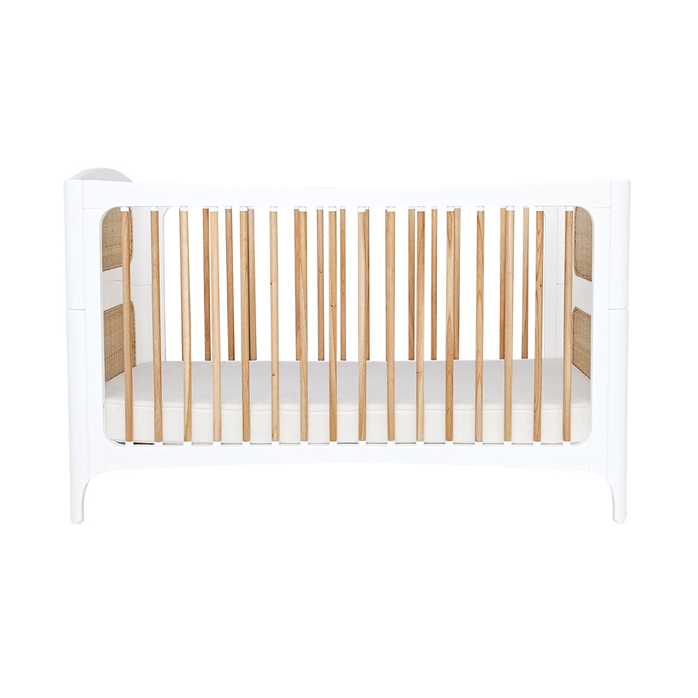 NEREIDES LIT Bed 70X140 - Neige with wooden slats on a white background