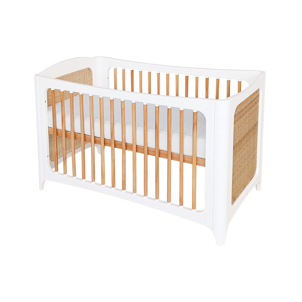 NEREIDES LIT Bed 60X120 - Neige with wooden sides on a white background