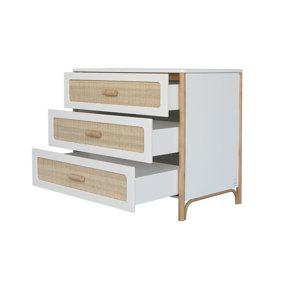 OCEANIA Rattan Chest of Drawer White Opened Drawers