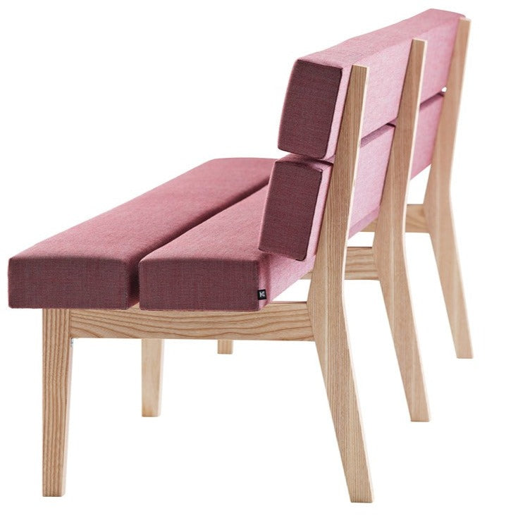 KAMON DINNER Bench purple upholstery, natural frame side view
