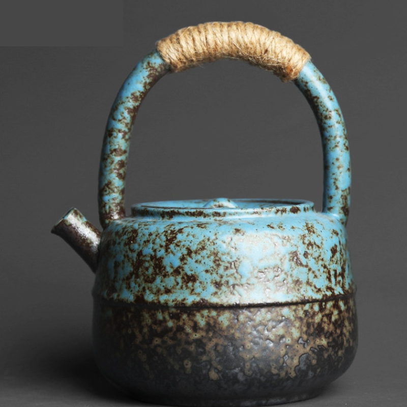 Japanese Style Stoneware Teapot side view turquoise colour