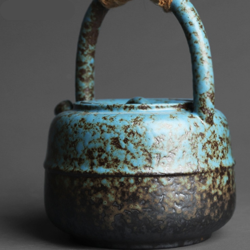 Japanese Style Stoneware Teapot turquoise back view