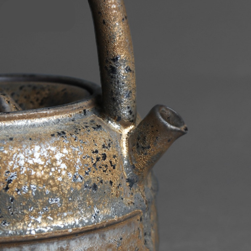 Japanese Style Stoneware Teapot bronze macro view