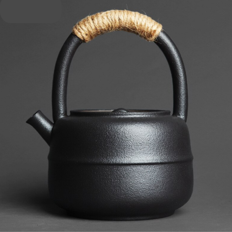 Japanese Style Stoneware Teapot black side view